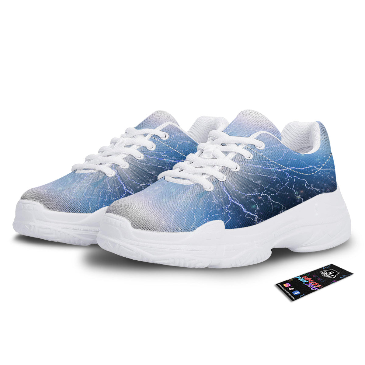 Spirit Blue Abstract Print White Chunky Shoes-grizzshop