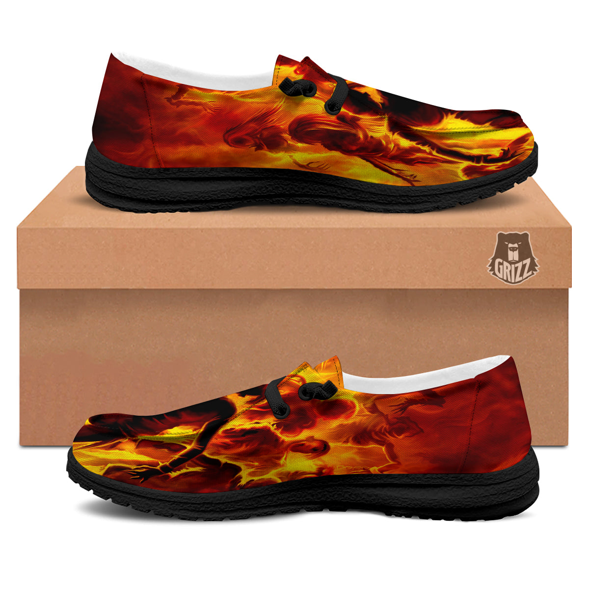 Spirit In Fire Hell Print Black Loafers-grizzshop