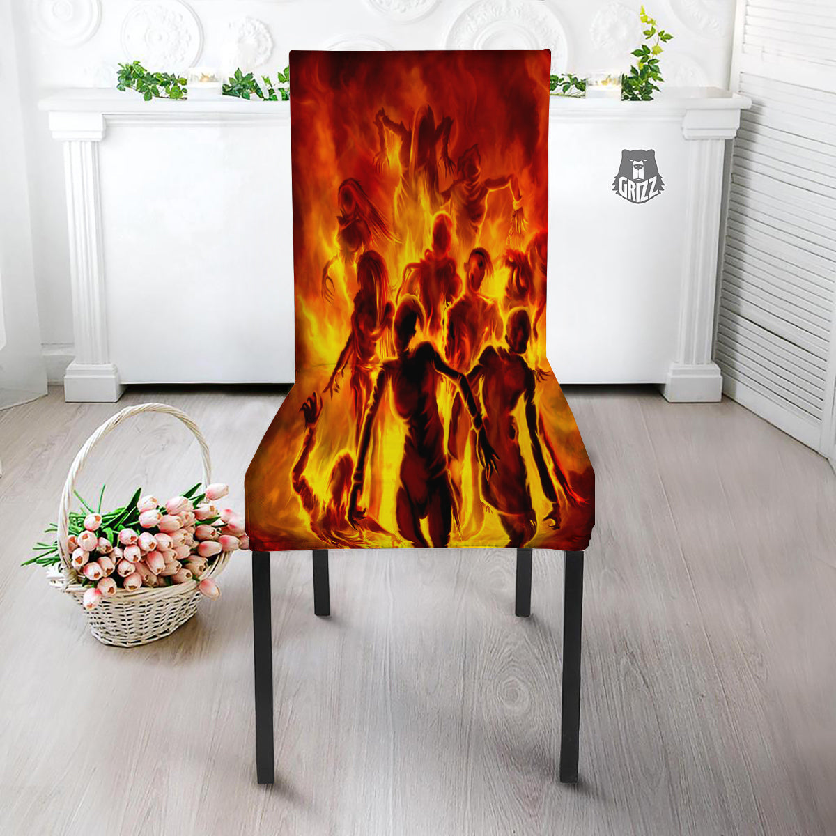 Spirit In Fire Hell Print Dining Chair Slipcover-grizzshop