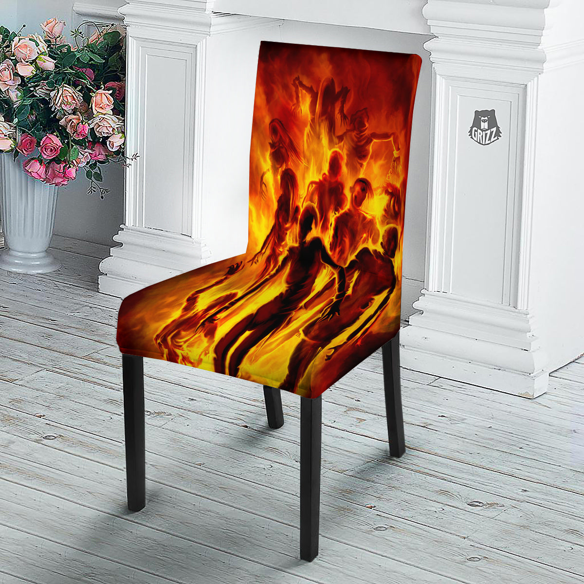 Spirit In Fire Hell Print Dining Chair Slipcover-grizzshop