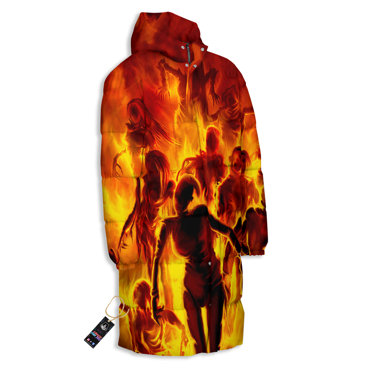 Spirit In Fire Hell Print Long Down Jacket-grizzshop