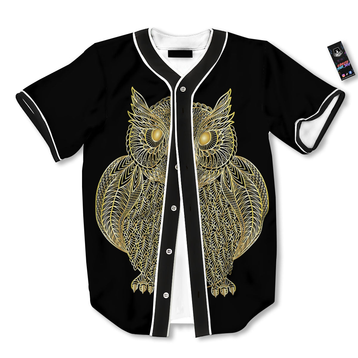 Spirit Owl Gold Print Baseball Jersey-grizzshop