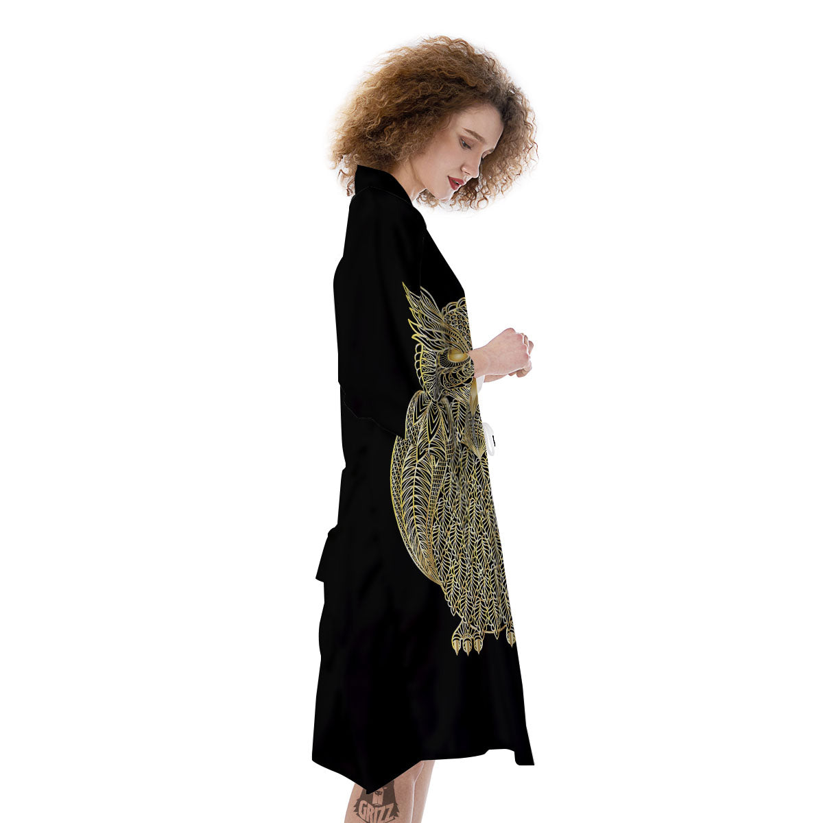 Spirit Owl Gold Print Kimono-grizzshop