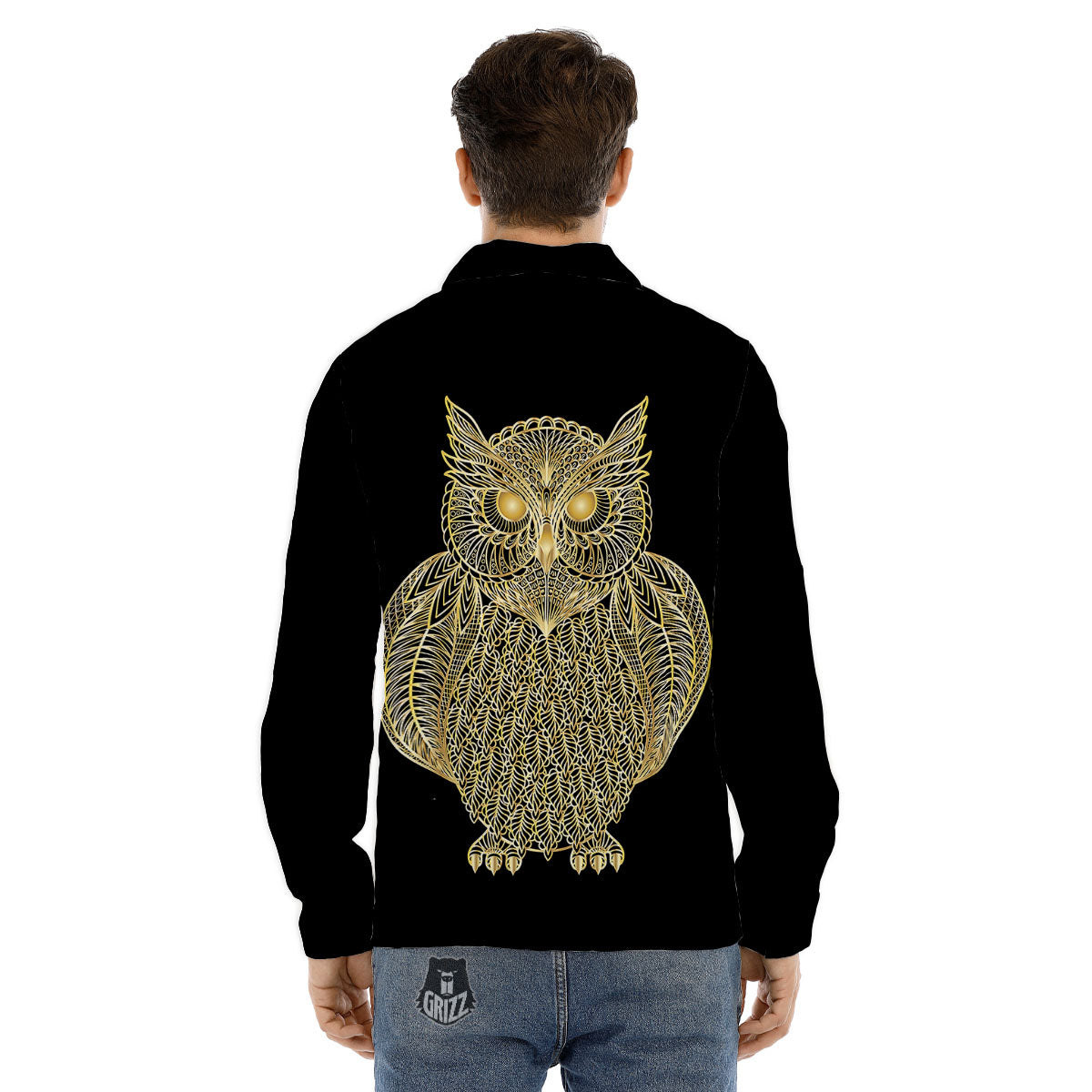 Spirit Owl Gold Print Men's Dress Shirts-grizzshop