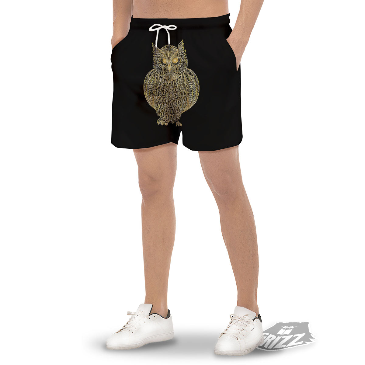 Spirit Owl Gold Print Men's Gym Shorts-grizzshop