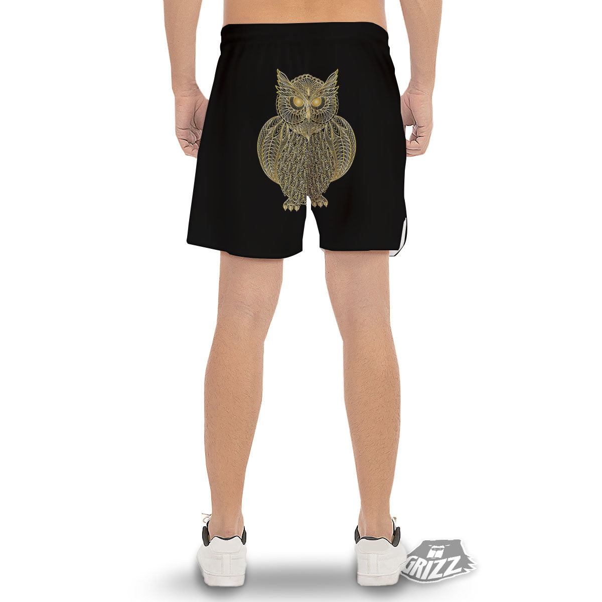 Spirit Owl Gold Print Men's Gym Shorts-grizzshop