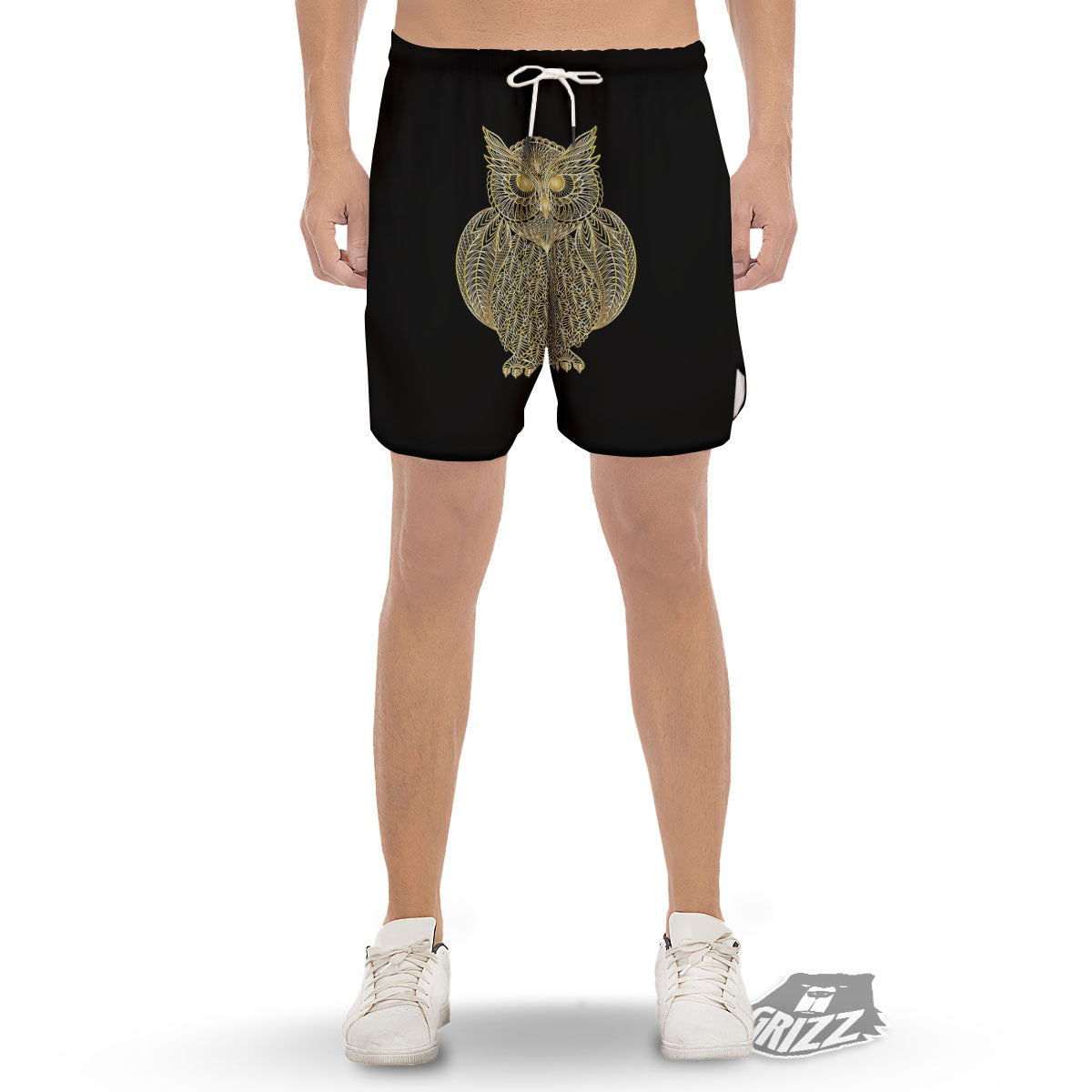 Spirit Owl Gold Print Men's Gym Shorts-grizzshop