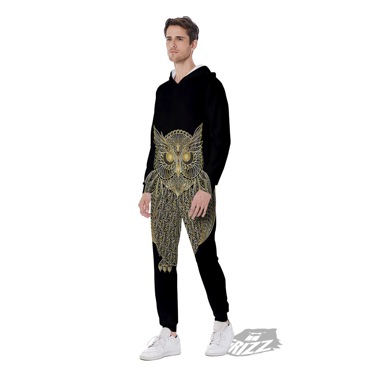 Spirit Owl Gold Print Men's Jumpsuit-grizzshop