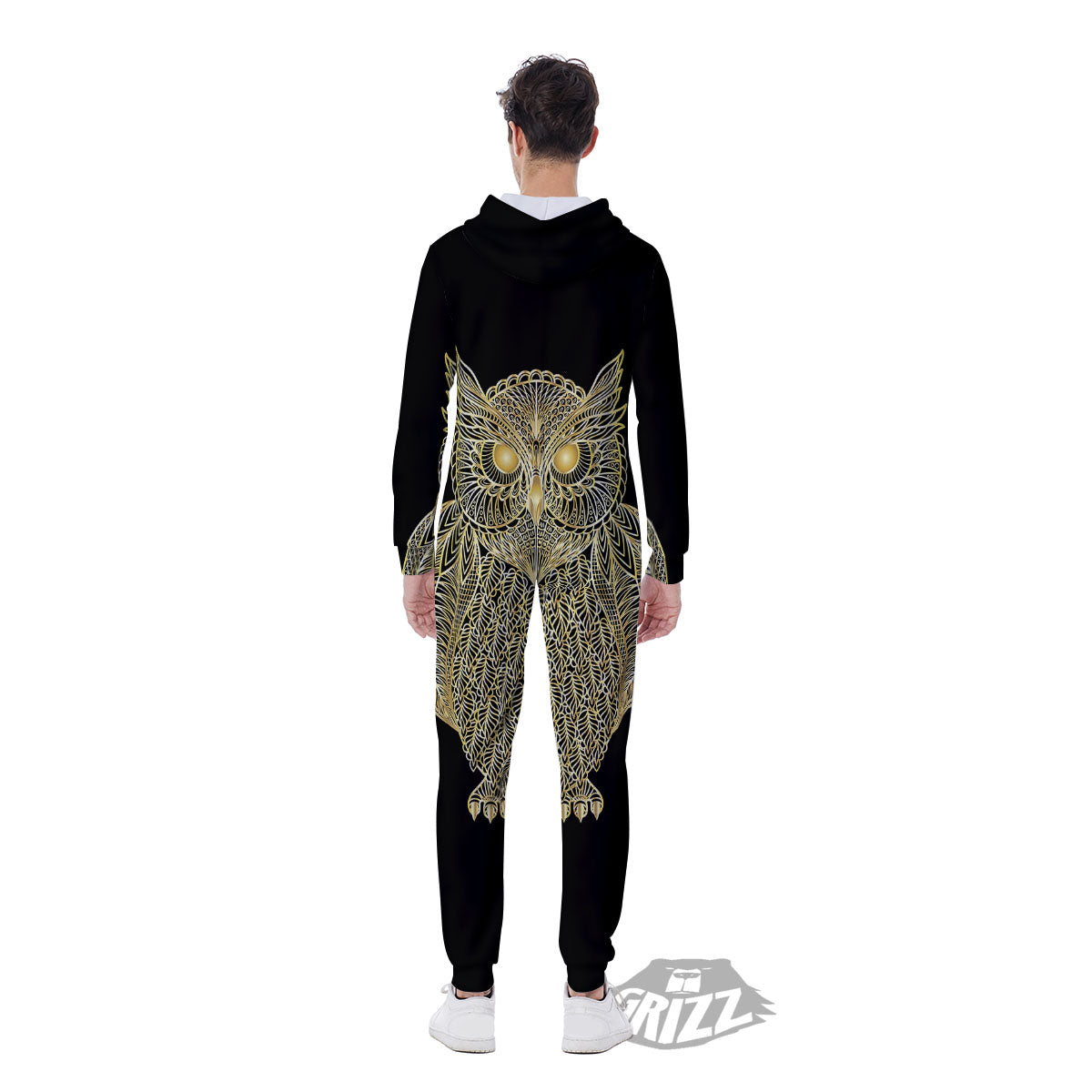 Spirit Owl Gold Print Men's Jumpsuit-grizzshop