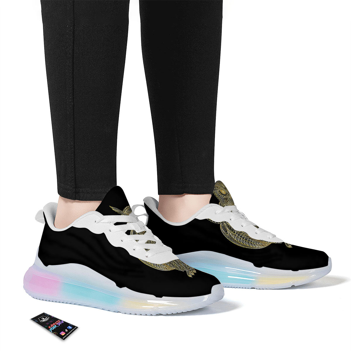 Spirit Owl Gold Print Running Sneakers-grizzshop