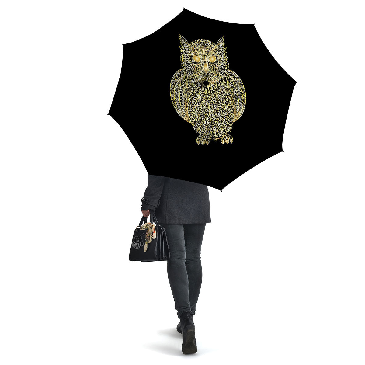 Spirit Owl Gold Print Umbrella-grizzshop
