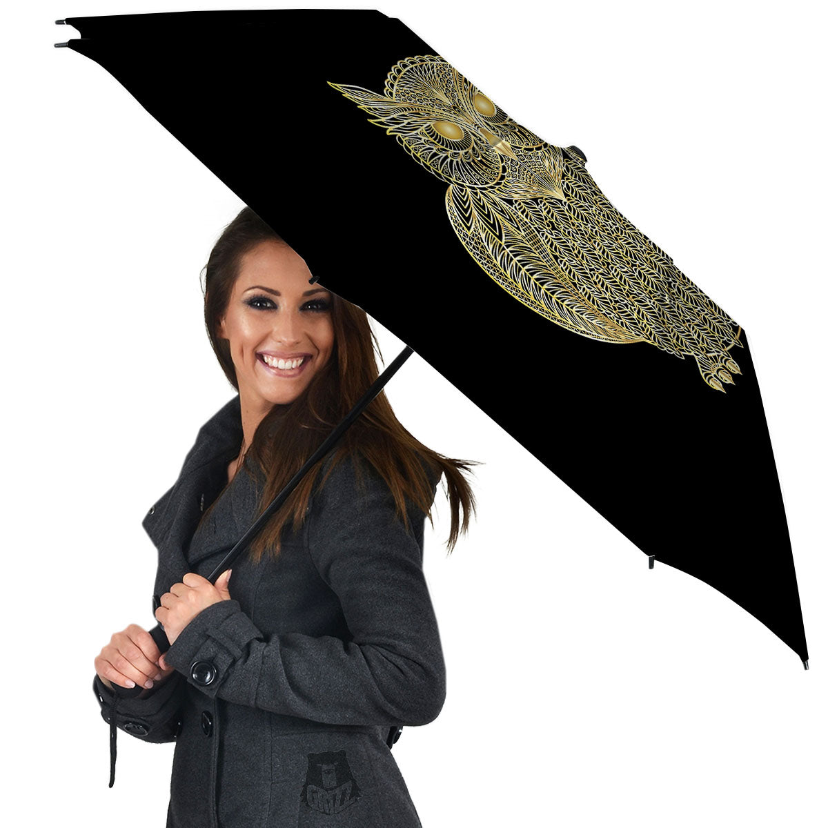 Spirit Owl Gold Print Umbrella-grizzshop