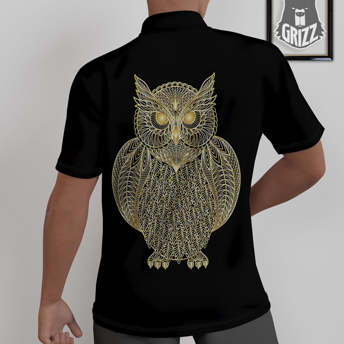 Spirit Owl Gold Print Untucked Shirts-grizzshop