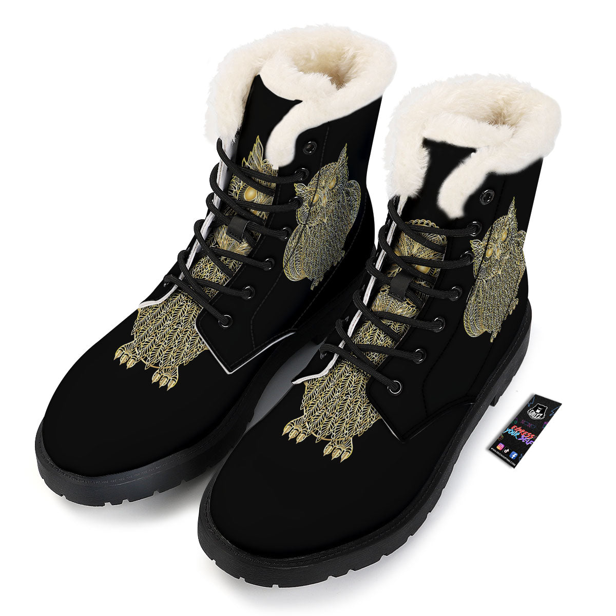 Spirit Owl Gold Print Winter Boots-grizzshop
