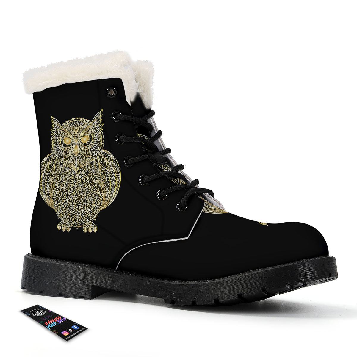 Spirit Owl Gold Print Winter Boots-grizzshop