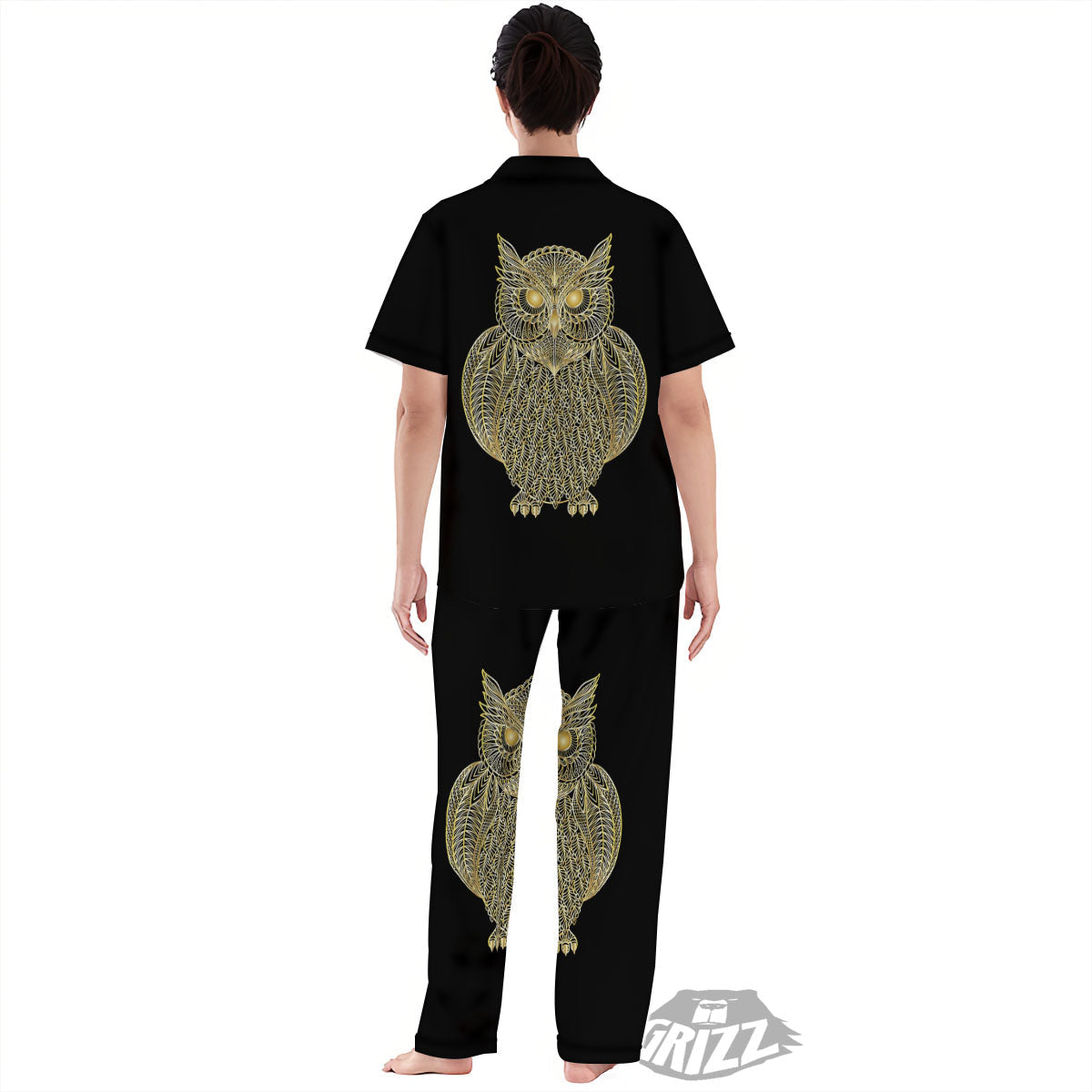 Spirit Owl Gold Print Women's Pajamas Set-grizzshop