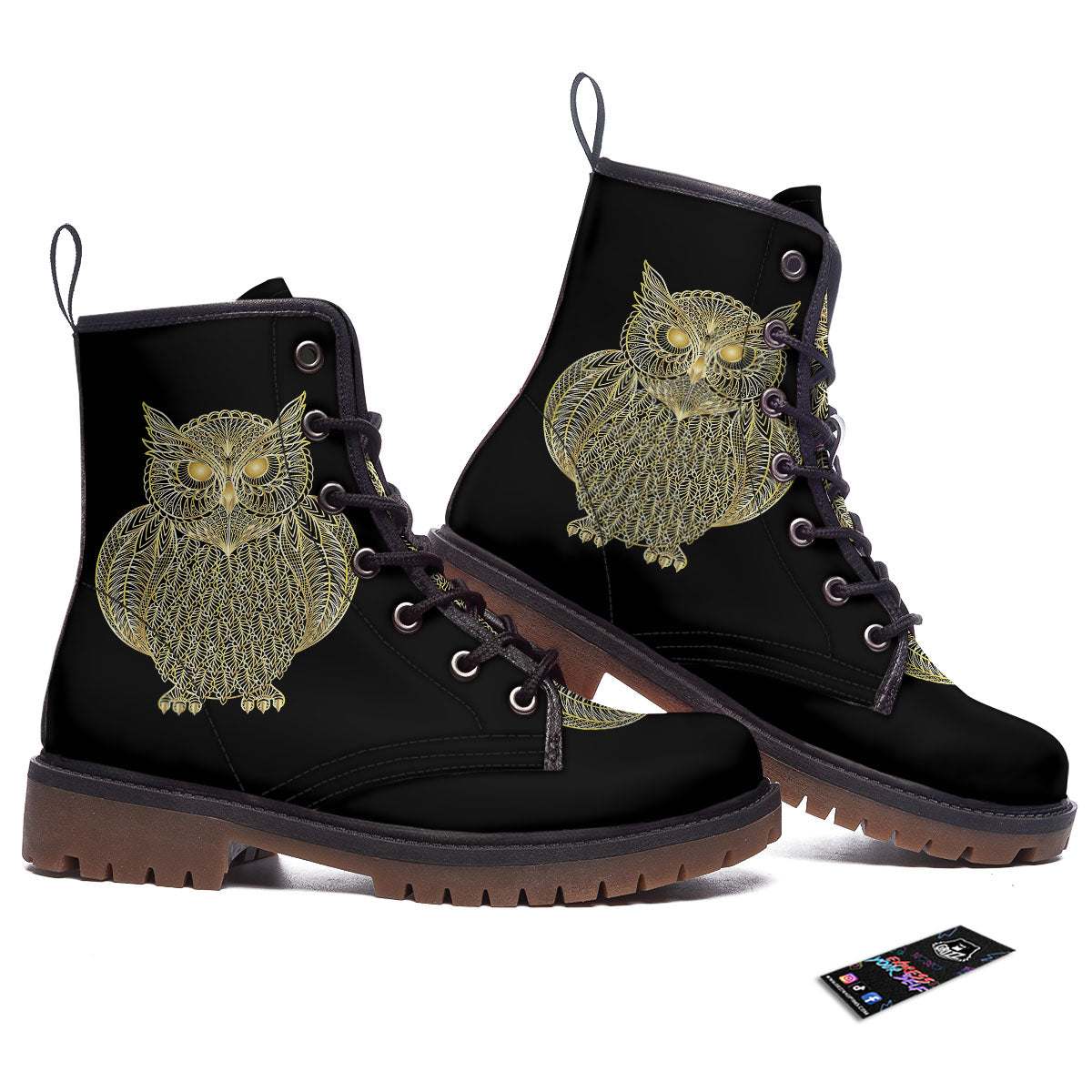 Spirit Owl Gold Print Work Boots-grizzshop