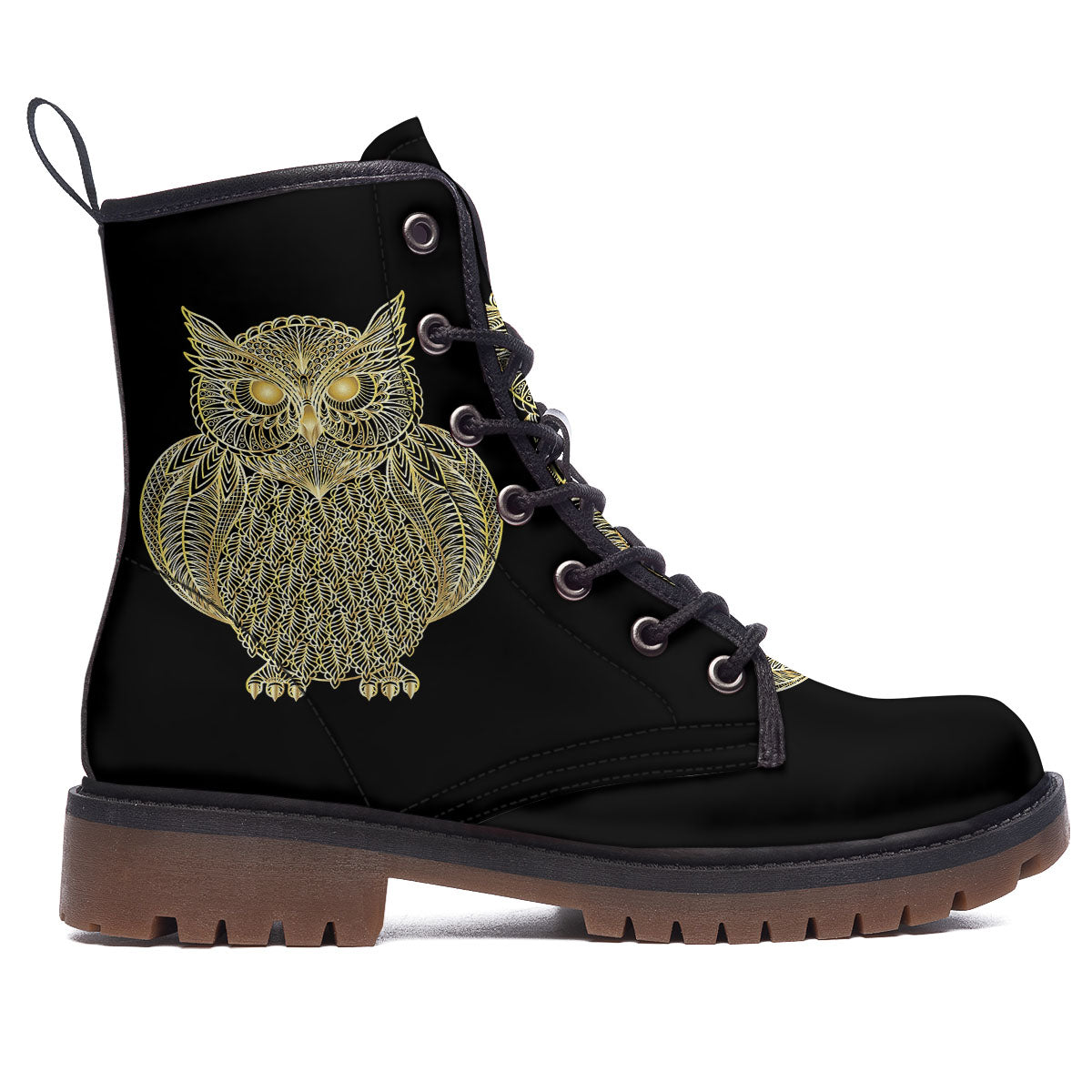Spirit Owl Gold Print Work Boots-grizzshop