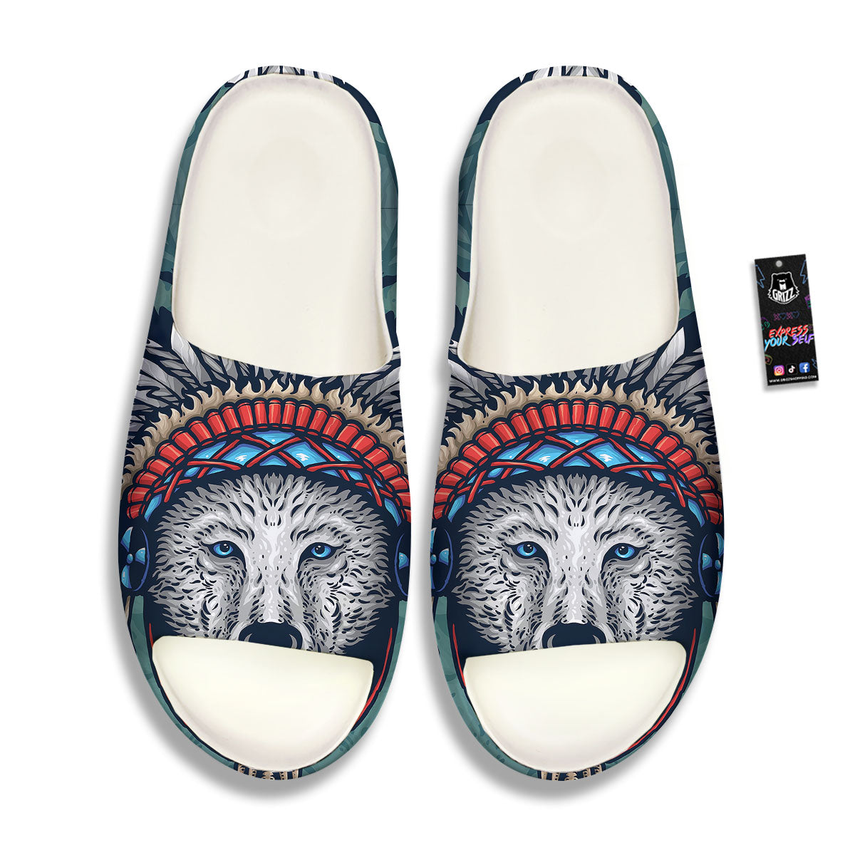 Spirit Animal Native American Wolf Print Sandals-grizzshop