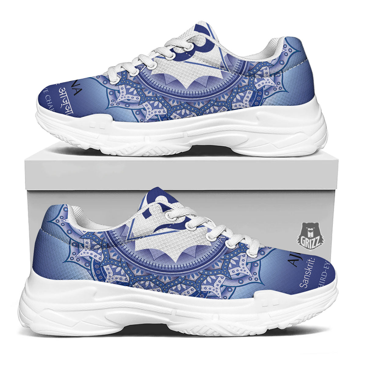 Spiritual Ajna Chakra Print White Chunky Shoes-grizzshop