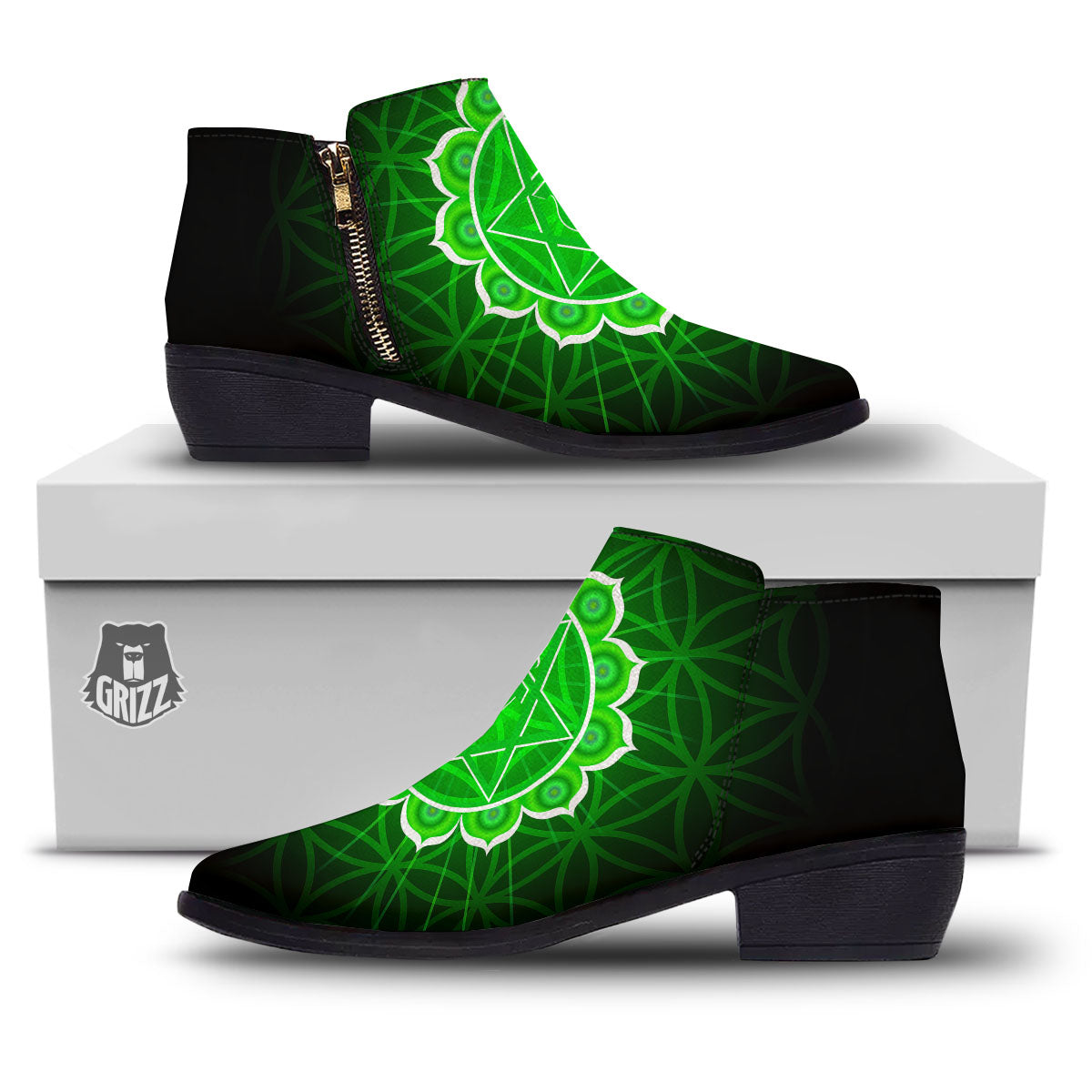Spiritual Anahata Chakra Print Ankle Boots-grizzshop