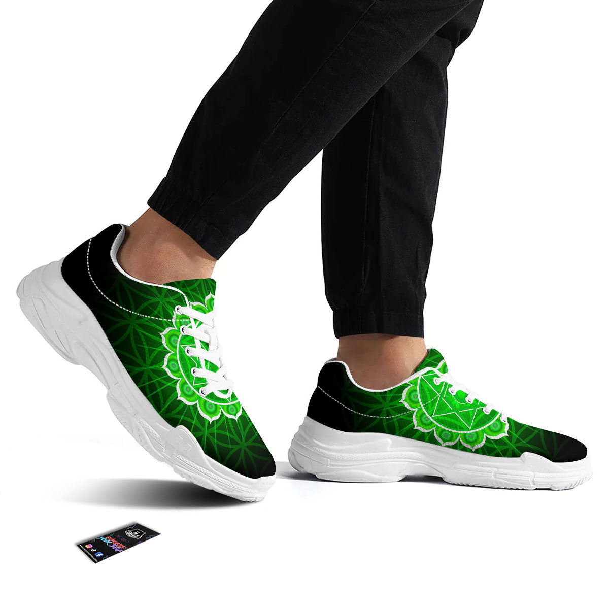 Spiritual Anahata Chakra Print White Chunky Shoes-grizzshop
