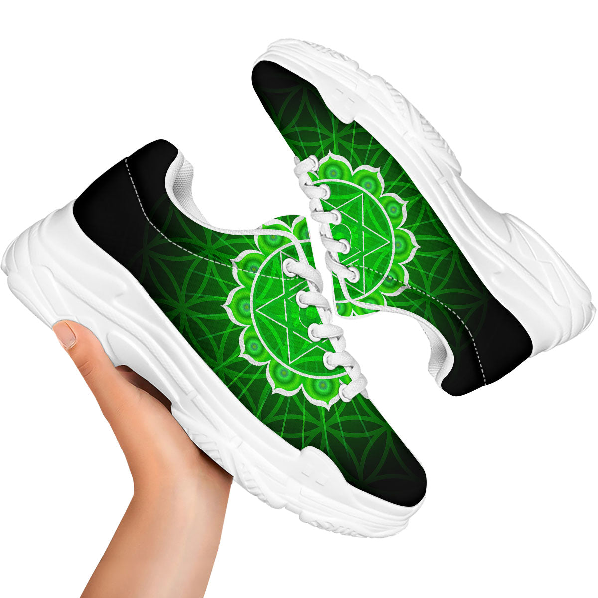 Spiritual Anahata Chakra Print White Chunky Shoes-grizzshop