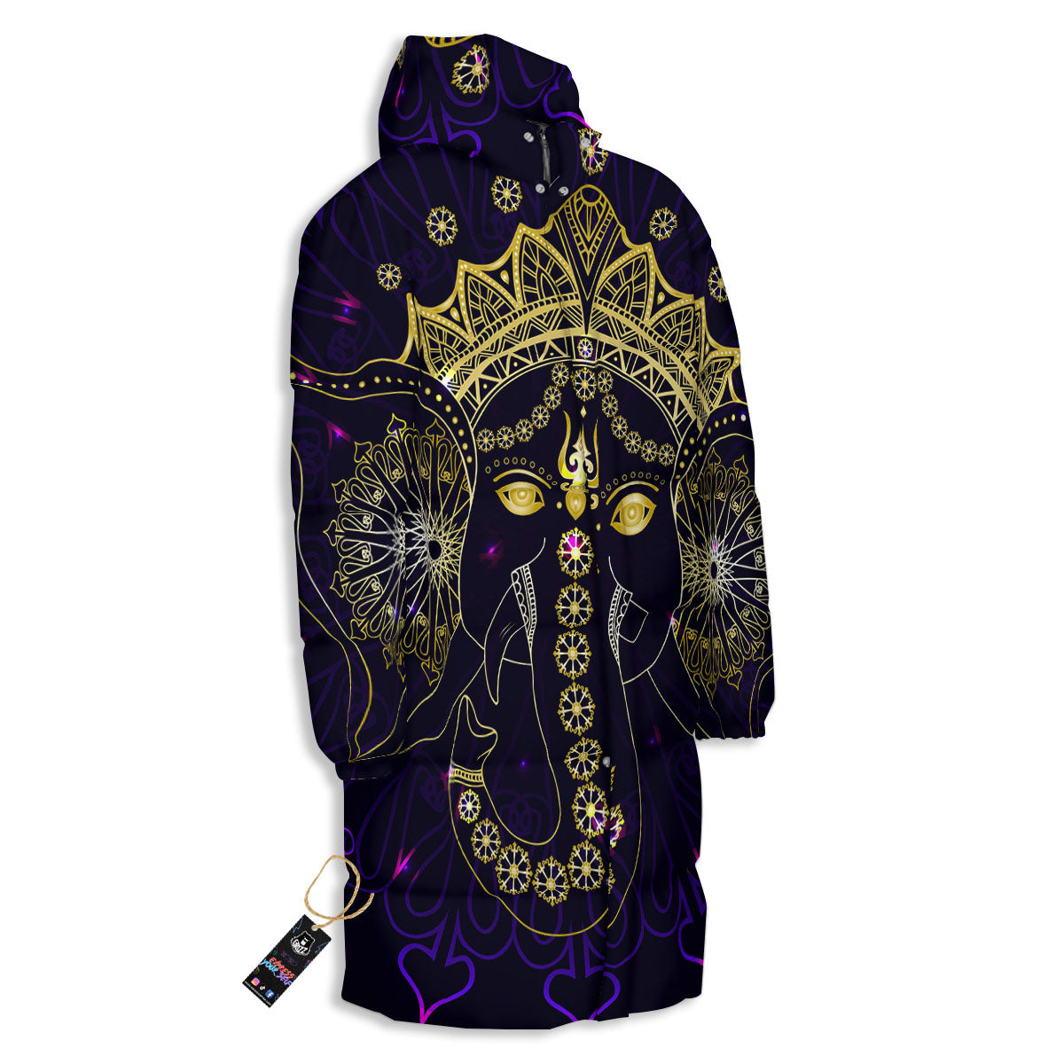Spiritual Elephant Indian Tribal Print Long Down Jacket-grizzshop