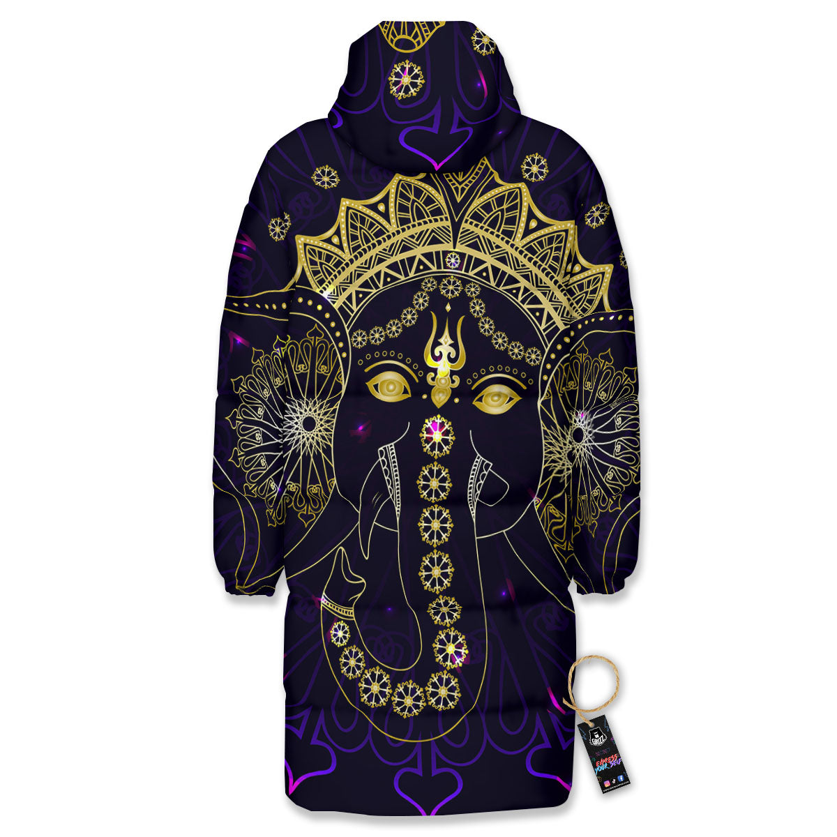 Spiritual Elephant Indian Tribal Print Long Down Jacket-grizzshop