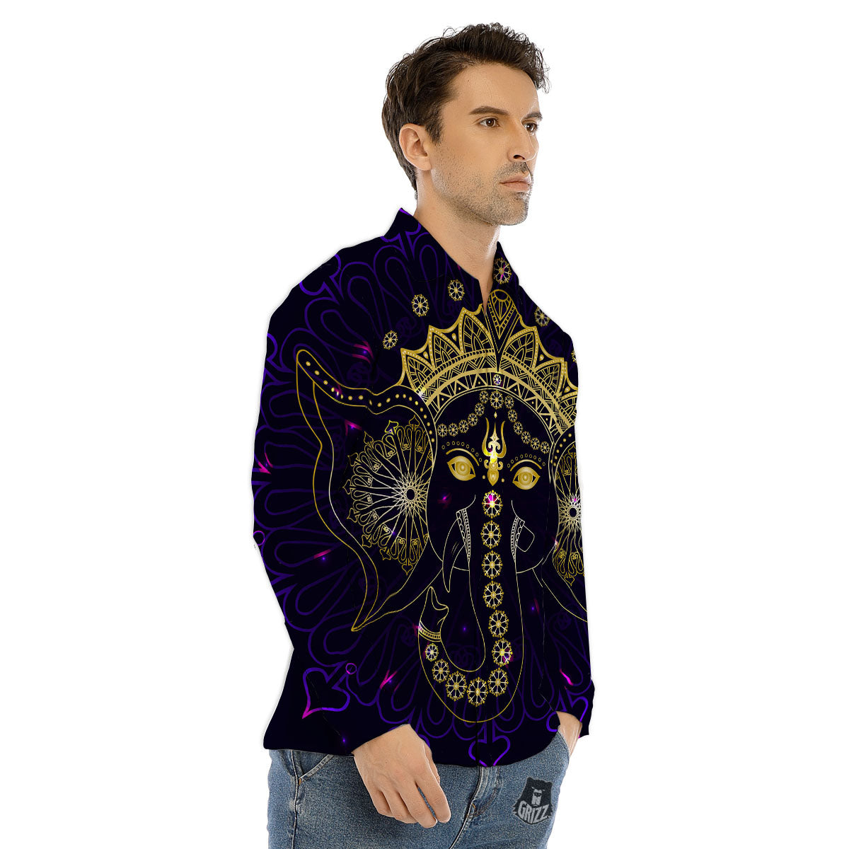 Spiritual Elephant Indian Tribal Print Men's Dress Shirts-grizzshop
