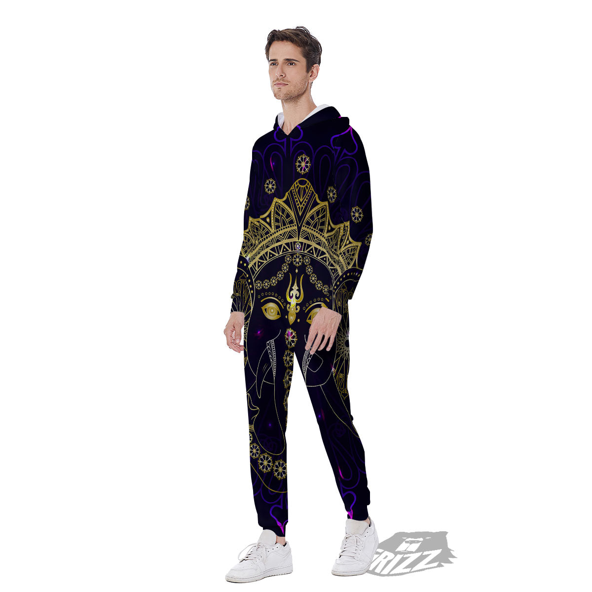 Spiritual Elephant Indian Tribal Print Men's Jumpsuit-grizzshop