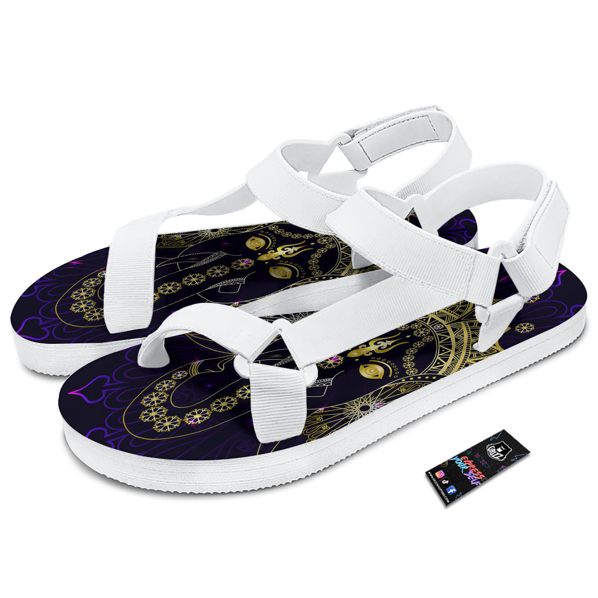 Spiritual Elephant Indian Tribal Print White Open Toe Sandals-grizzshop