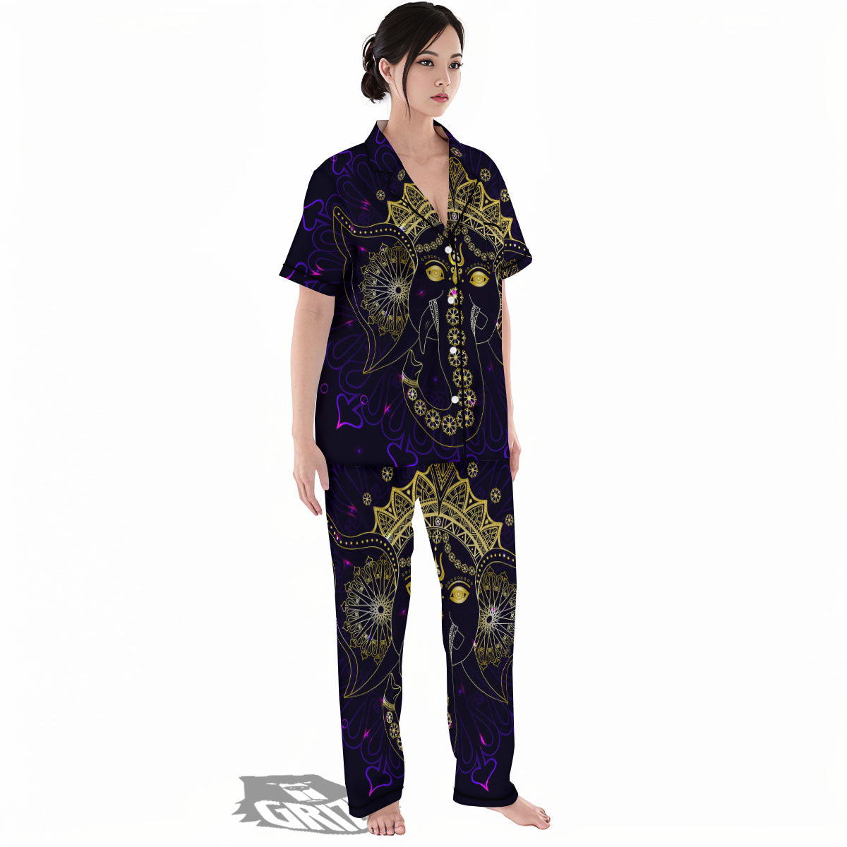 Spiritual Elephant Indian Tribal Print Women's Pajamas Set-grizzshop