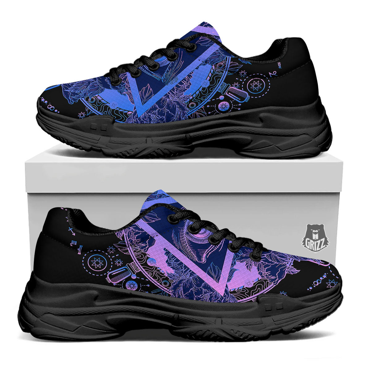 Spiritual Eye Of Providence Print Black Chunky Shoes-grizzshop