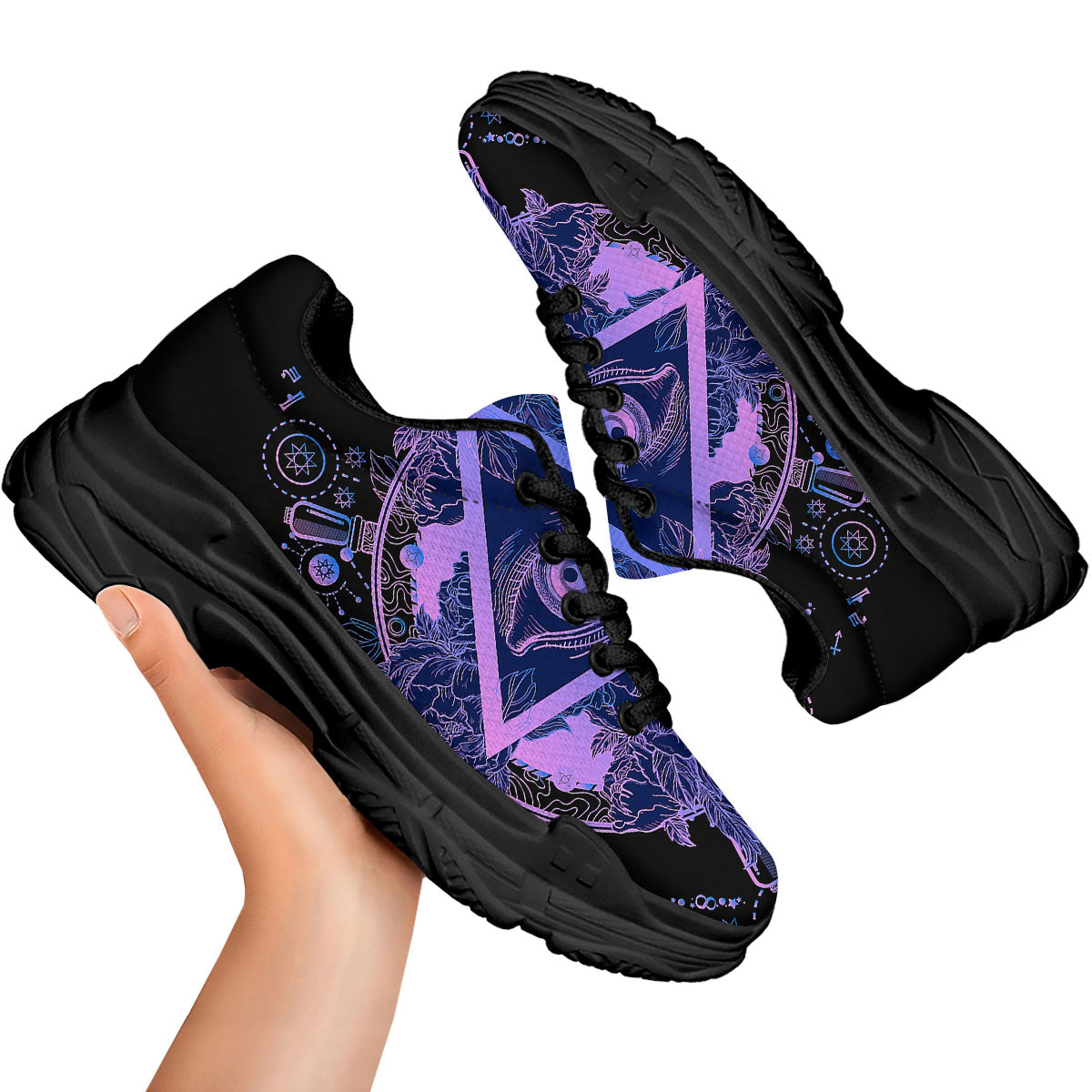 Spiritual Eye Of Providence Print Black Chunky Shoes-grizzshop