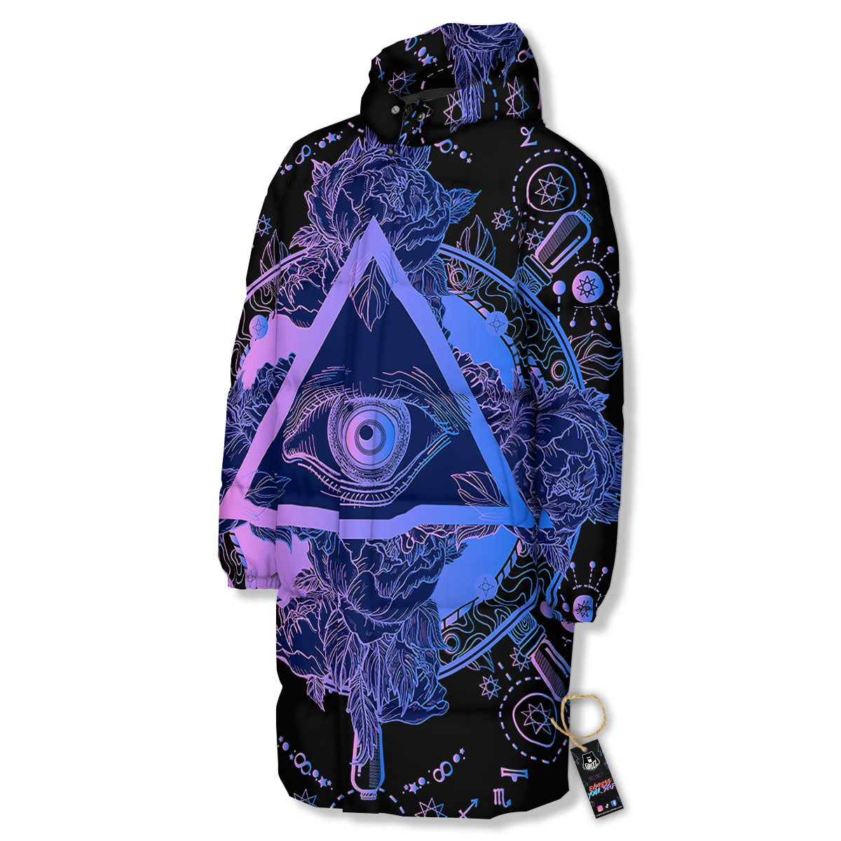 Spiritual Eye Of Providence Print Long Down Jacket-grizzshop