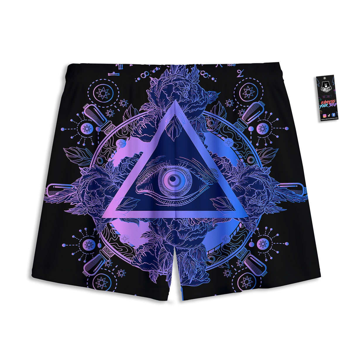 Spiritual Eye Of Providence Print Mesh Shorts