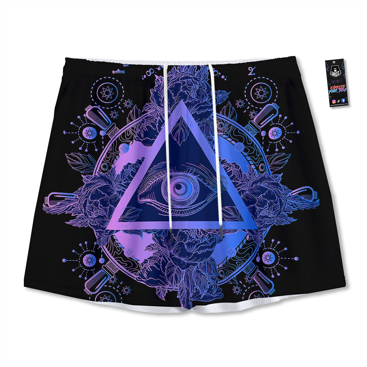 Spiritual Eye Of Providence Print Mesh Shorts