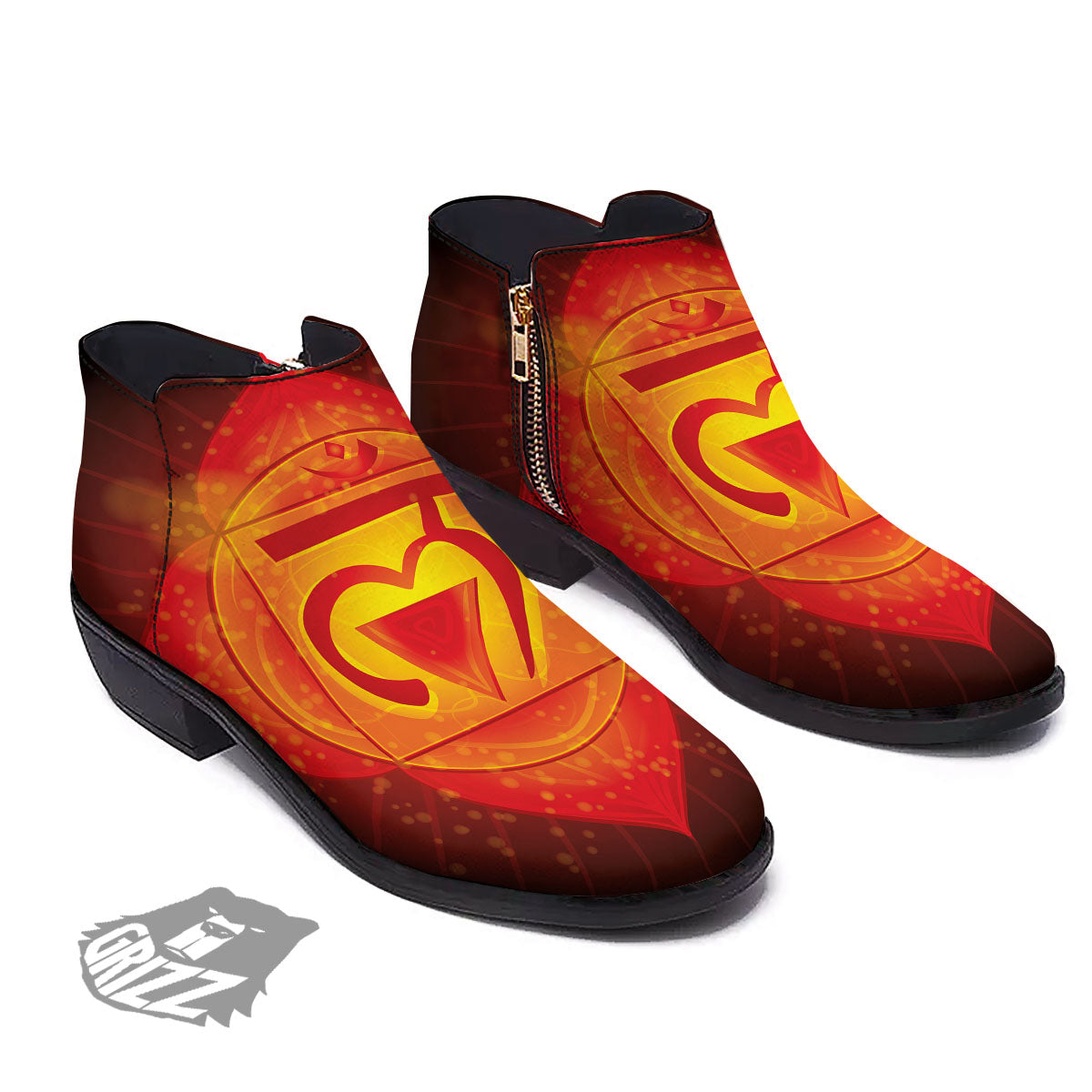 Spiritual Muladhara Chakra Print Ankle Boots-grizzshop