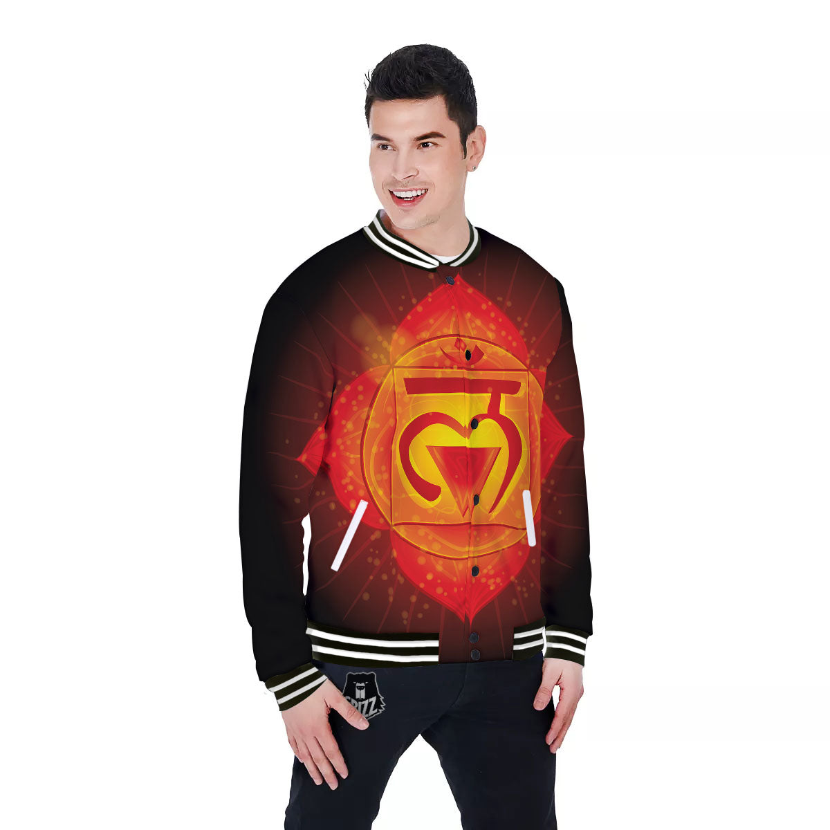 Spiritual Muladhara Chakra Print Baseball Jacket-grizzshop