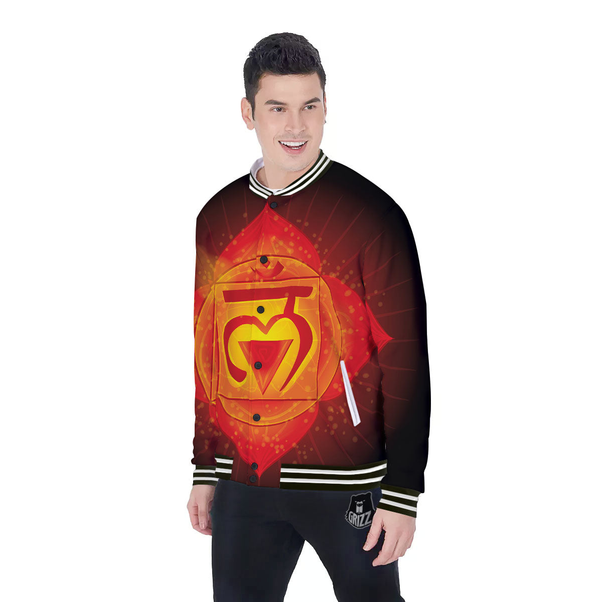 Spiritual Muladhara Chakra Print Baseball Jacket-grizzshop