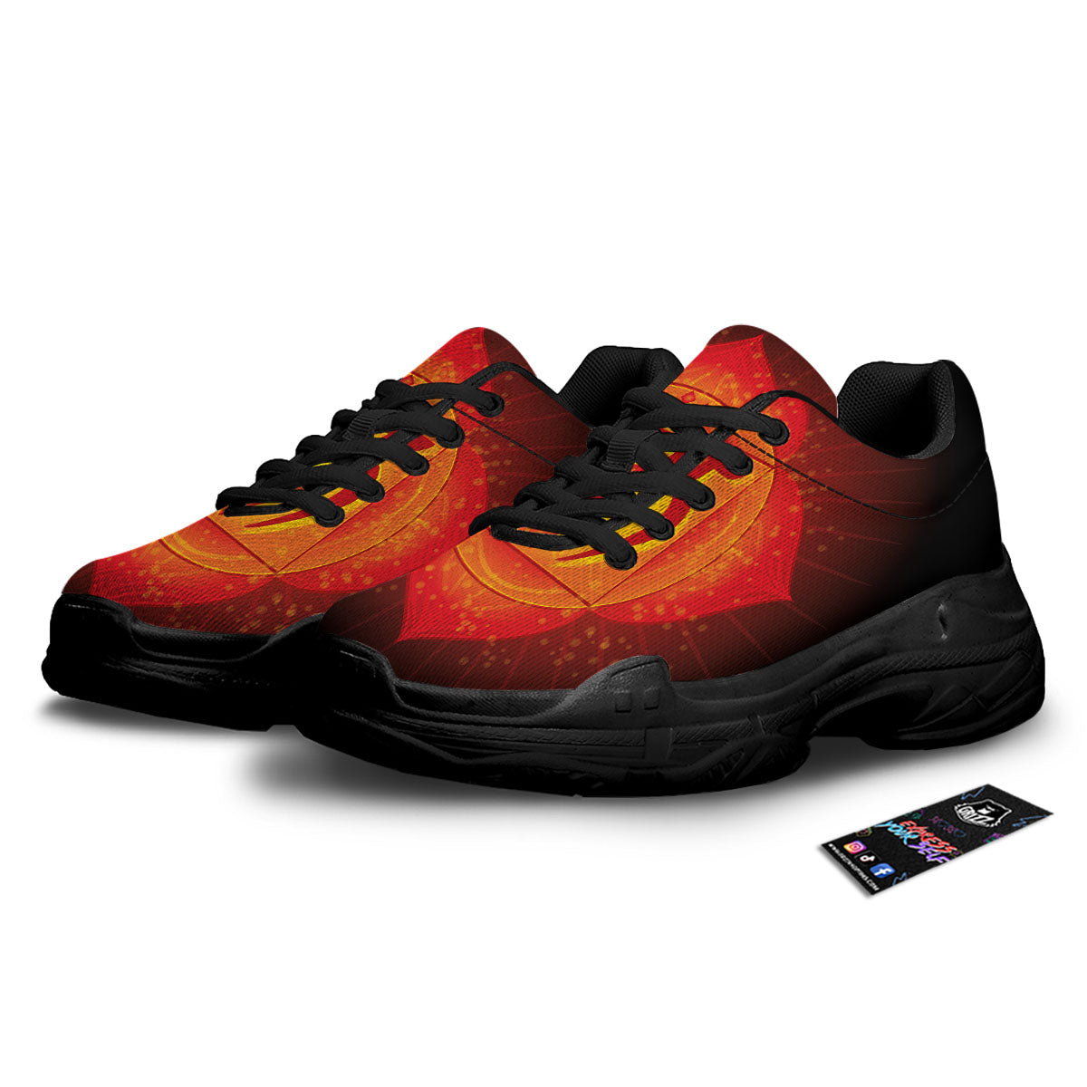 Spiritual Muladhara Chakra Print Black Chunky Shoes-grizzshop