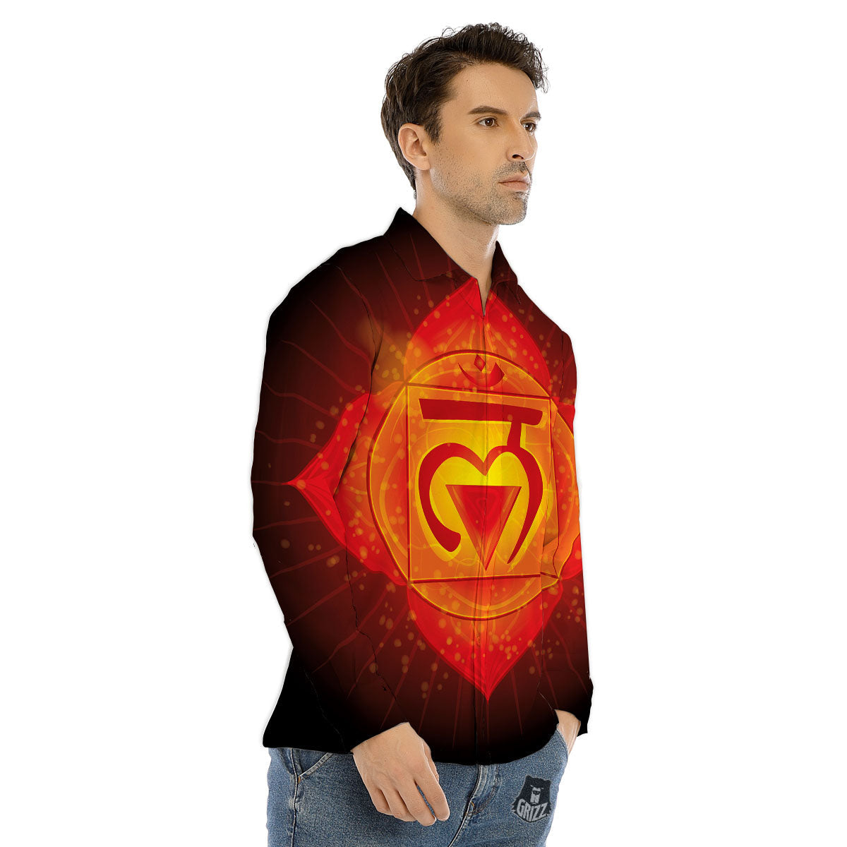 Spiritual Muladhara Chakra Print Men's Dress Shirts-grizzshop