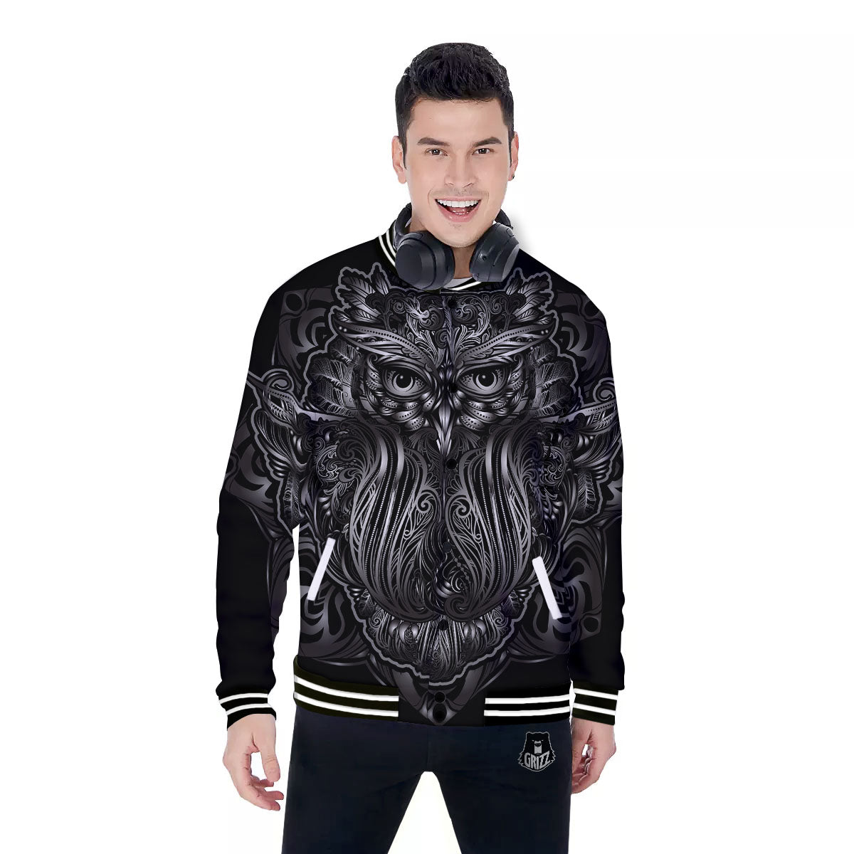 Spiritual Owl Sliver Print Baseball Jacket-grizzshop