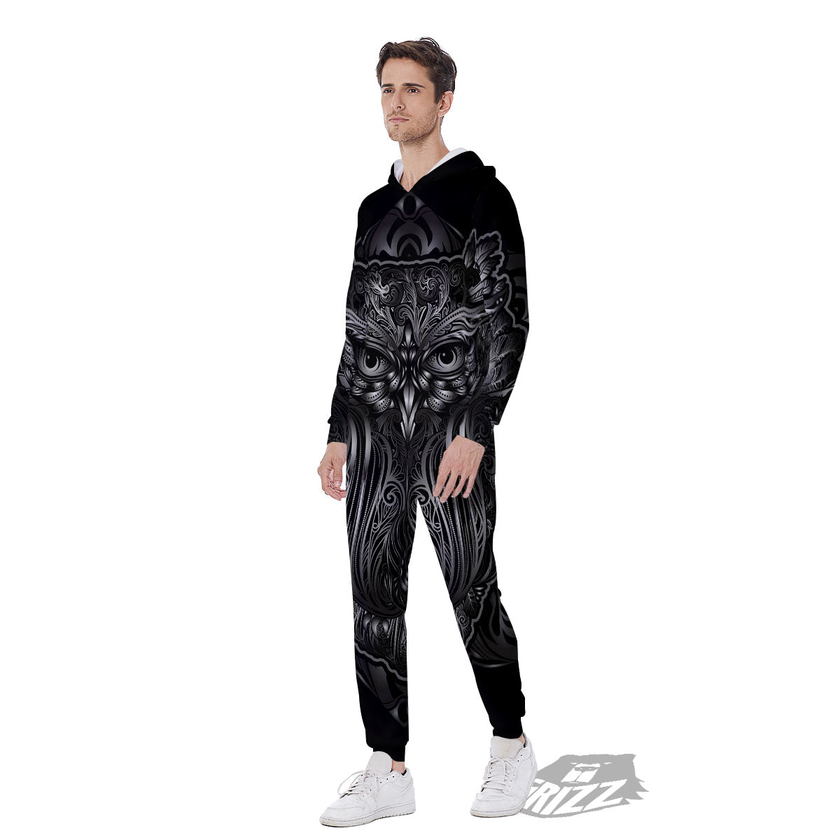 Spiritual Owl Sliver Print Men's Jumpsuit-grizzshop