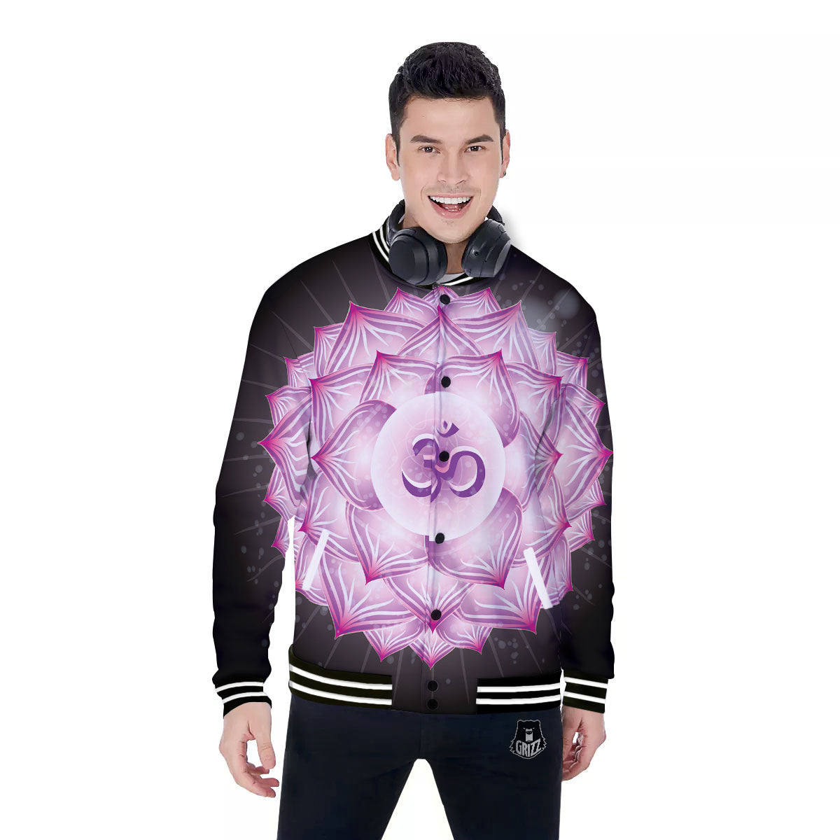 Spiritual Sahasrara Chakra Print Baseball Jacket-grizzshop
