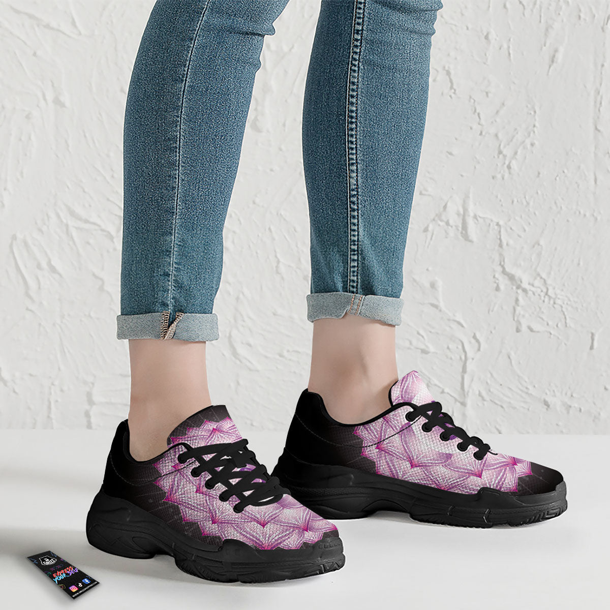 Spiritual Sahasrara Chakra Print Black Chunky Shoes-grizzshop