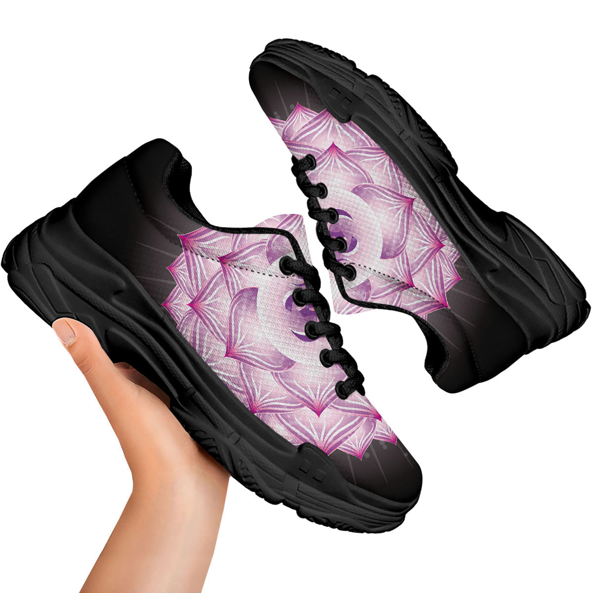 Spiritual Sahasrara Chakra Print Black Chunky Shoes-grizzshop