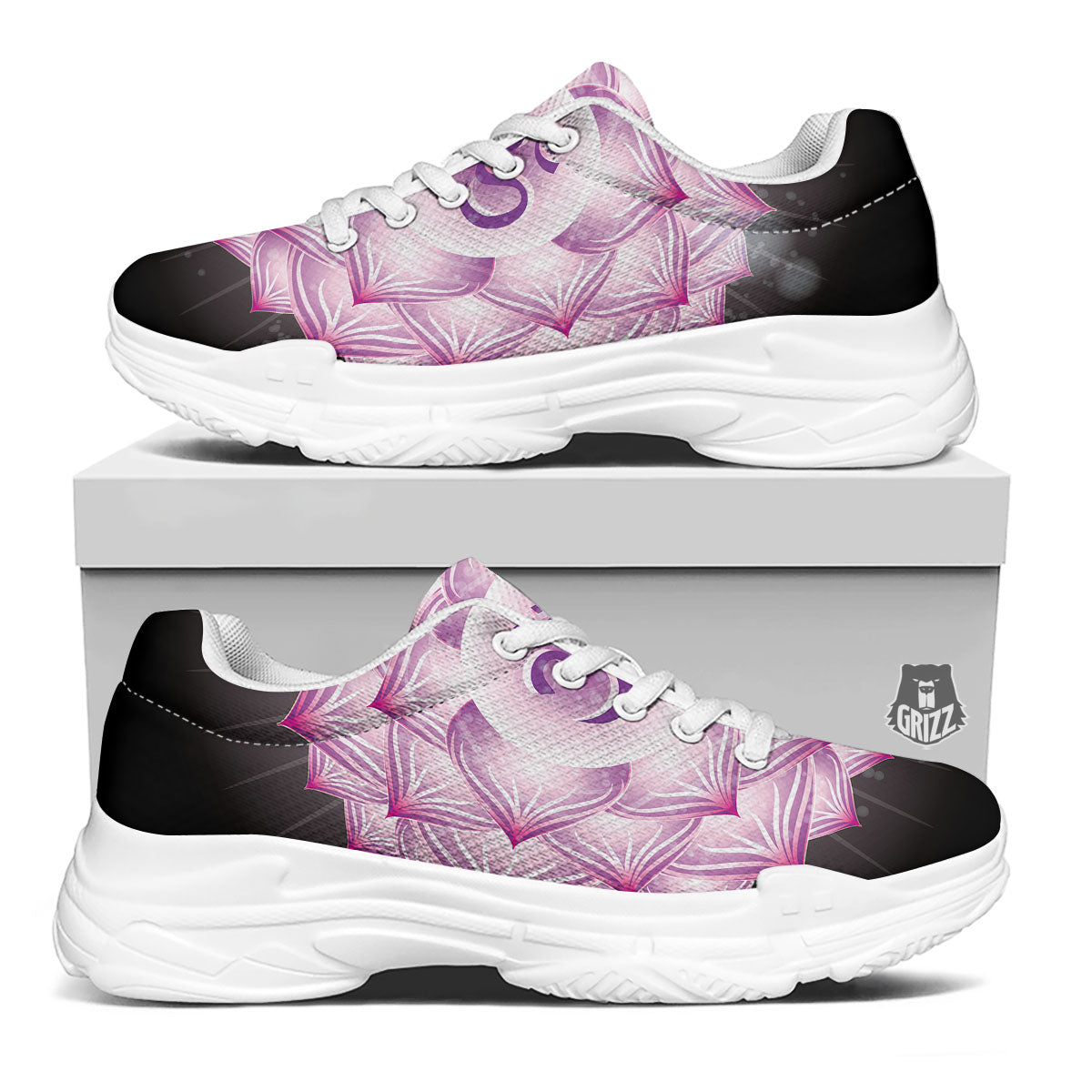 Spiritual Sahasrara Chakra Print White Chunky Shoes-grizzshop