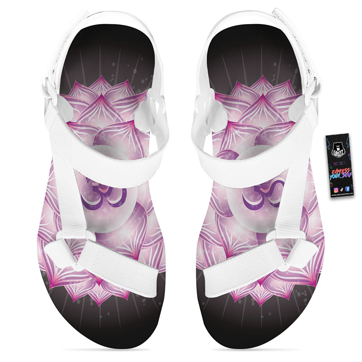 Spiritual Sahasrara Chakra Print White Open Toe Sandals-grizzshop